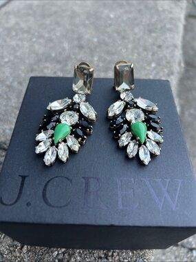 J.Crew Crystal Encrusted Green Teardrop Crystal Cluster Earrings